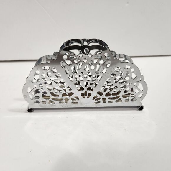 VTG 1971 Irvinware Made In USA Silver/Chrome  MCM  Napkin Holder Lace #11550 - Picture 3 of 11